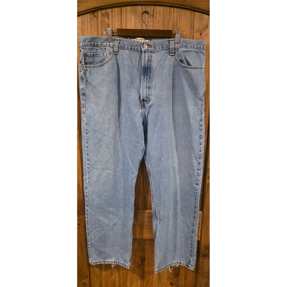 Levi's 505 Regular Fit Jeans Mens 42x32 Light Wash Fair Distressed Straight Leg